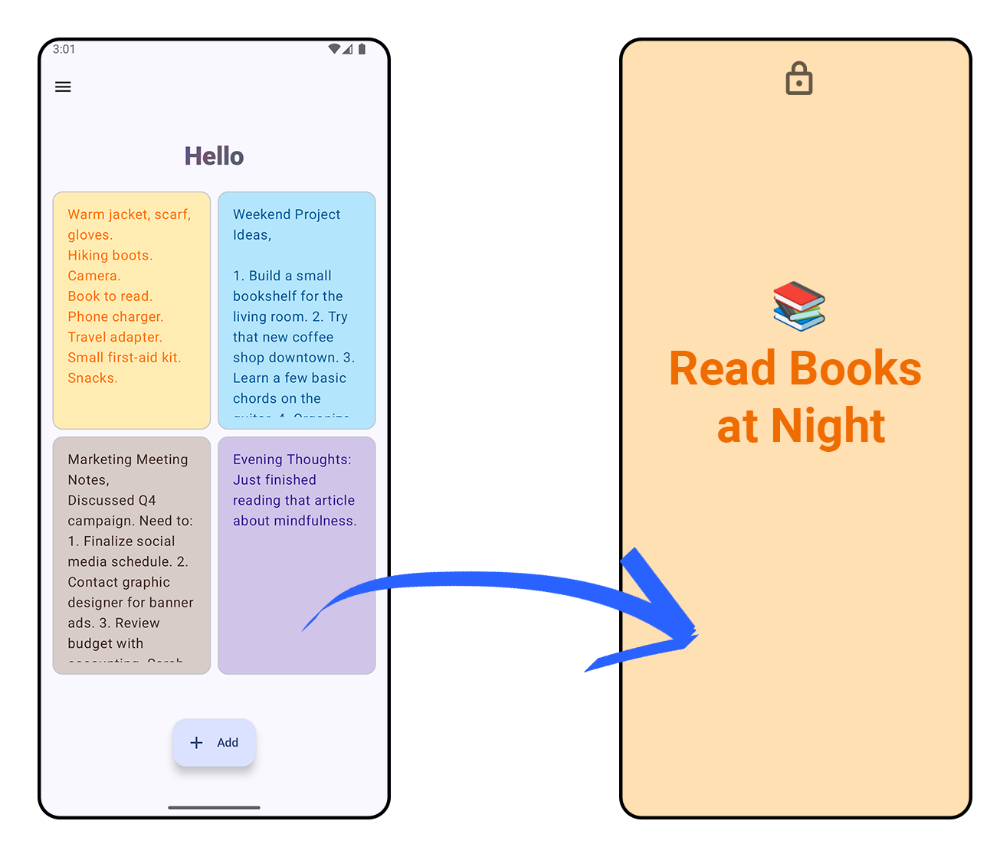 Notes on Screen Android app displaying to-do list on phone lock screen wallpaper