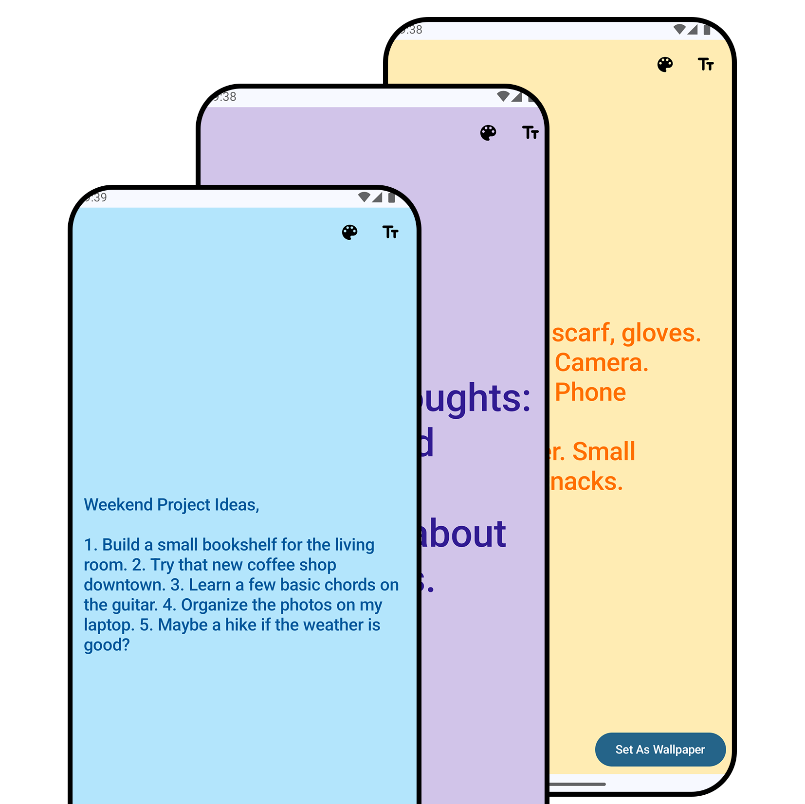 Customizable background colors for note wallpapers