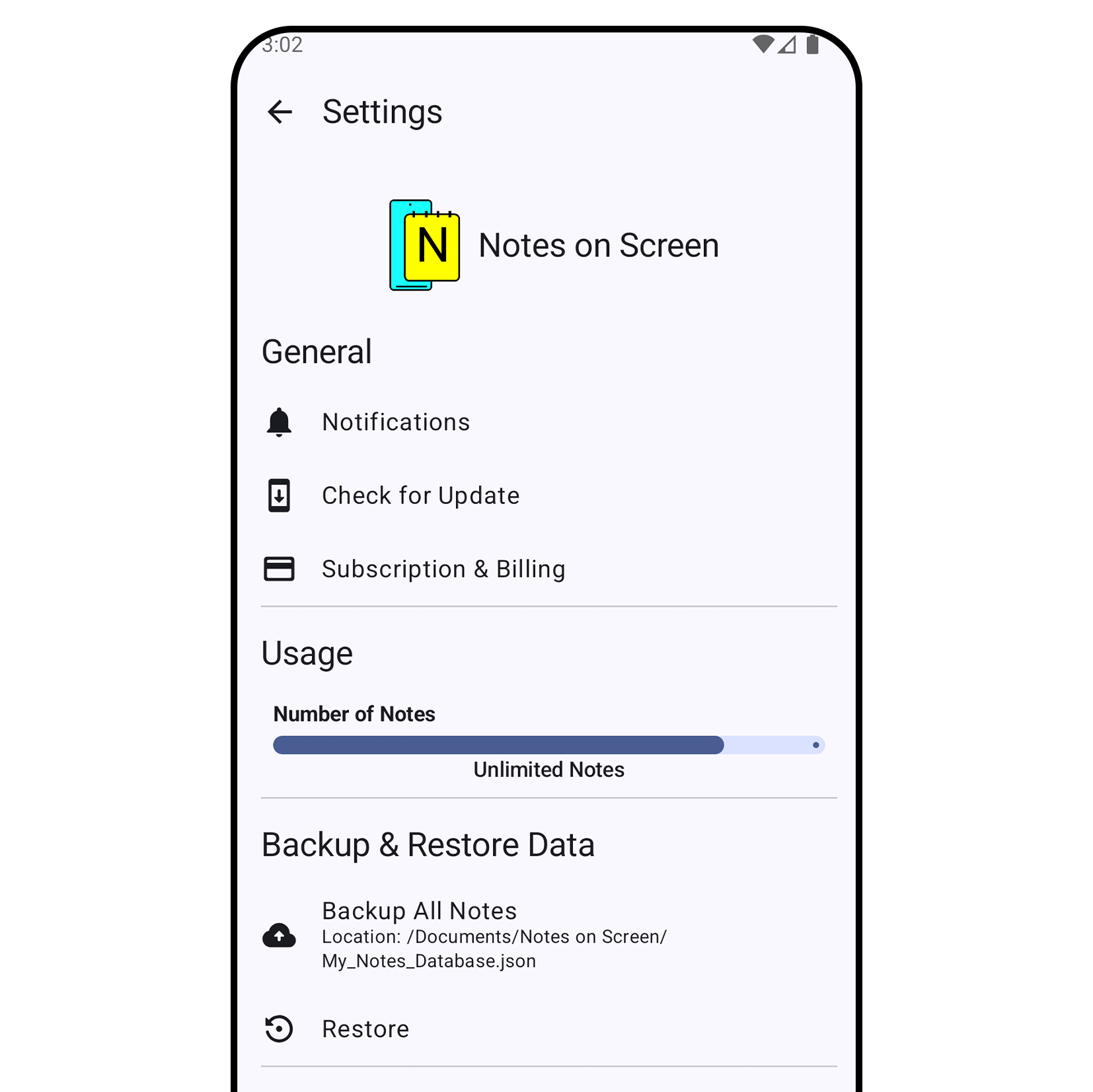 Local backup and restore for notes and reminders